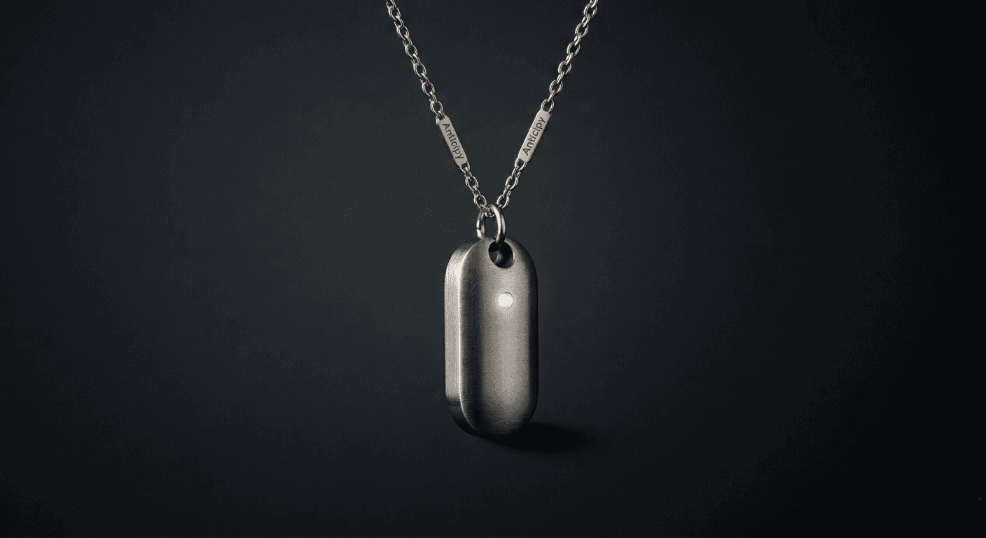 Anticipy pendant. Brushed titanium AI wearable.